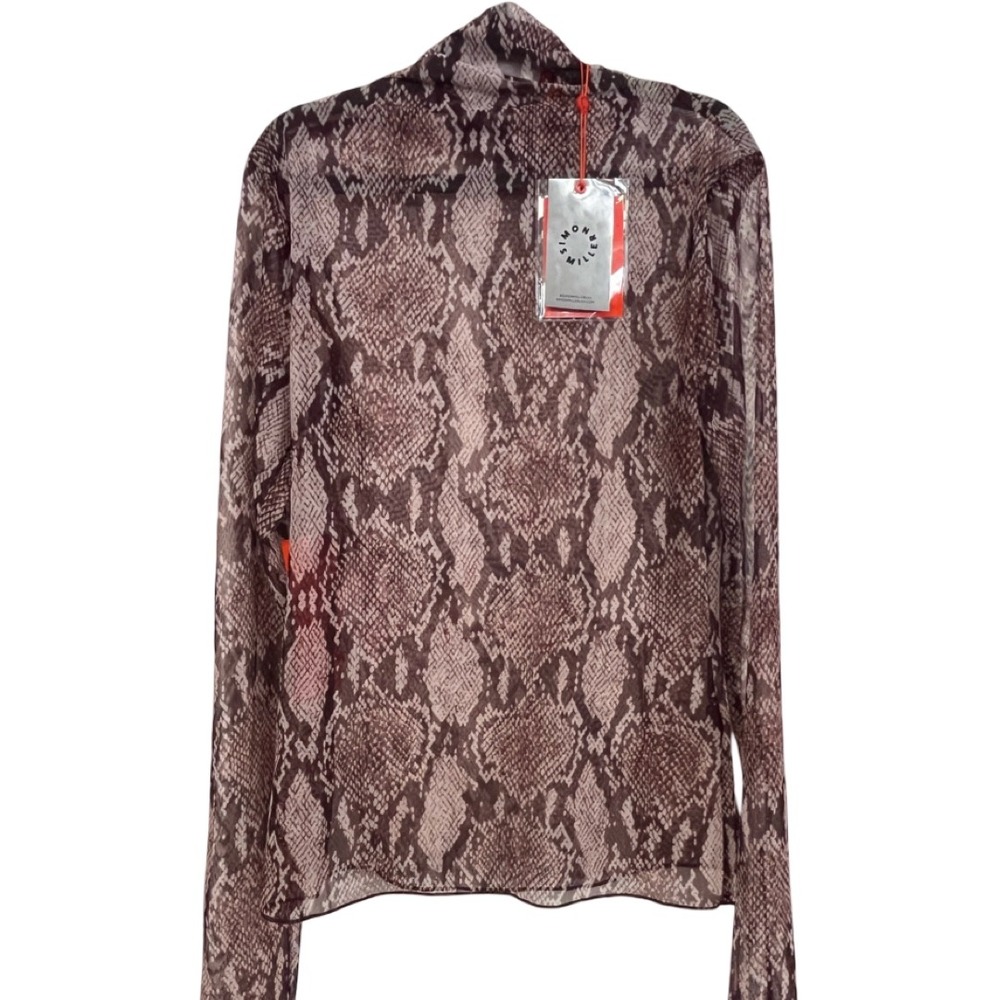 NWT Simon Miller Wendel Mesh Top Mock Neck Snakeskin Print Brown Size XS